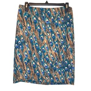 Talbots Peacock Feather Print Midi Skirt Size 6 Petite